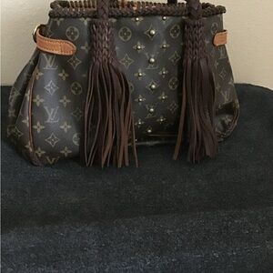 Vintage Boho Custom Louis Vuitton Dark Brown Monogram Megan Shoulder Bag
